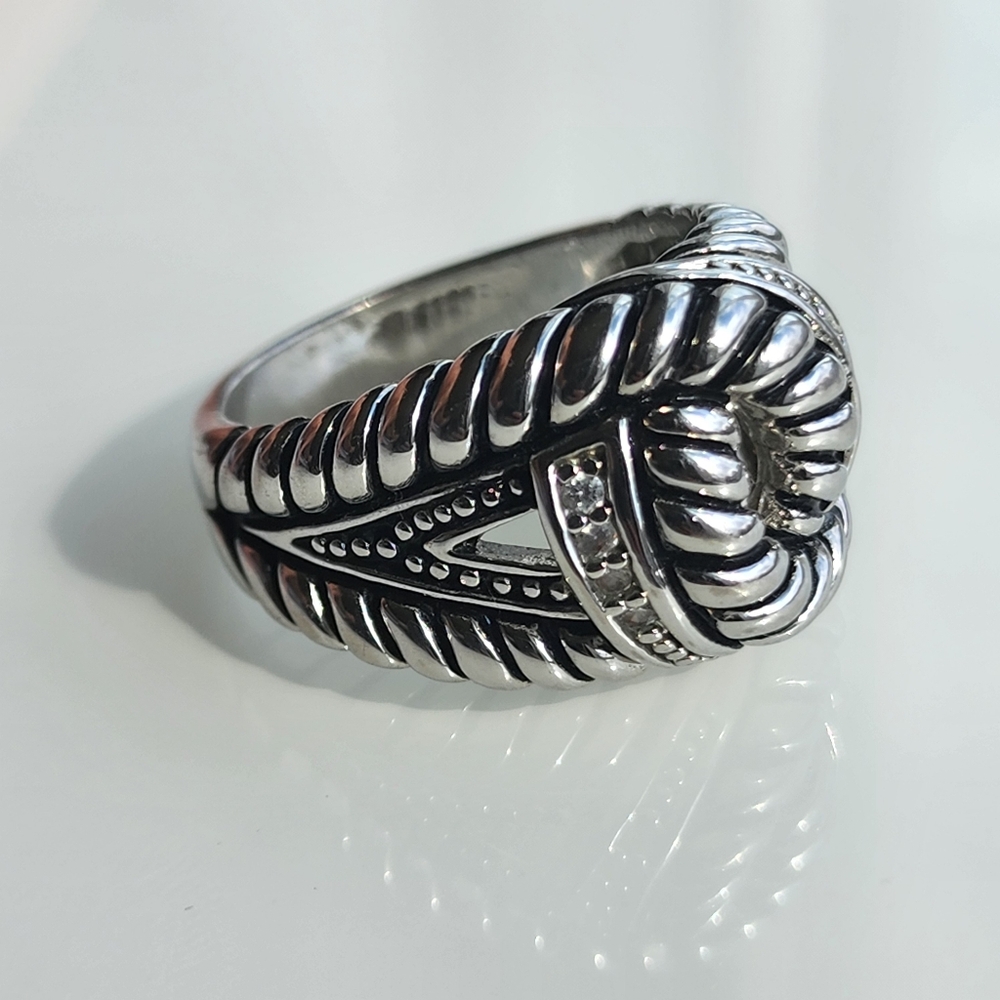 Premier Designs "Bound Together" faux rhodium plated unisex ring size 11.5 nwot - Picture 5 of 12